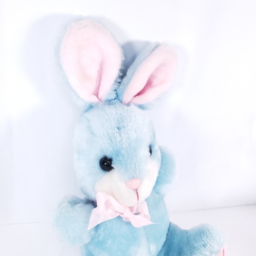 Animal Playthings Vintage Osterhase Hase 1986 blau rosa musikalisches Aufziehspielzeug - Bild 3 von 12