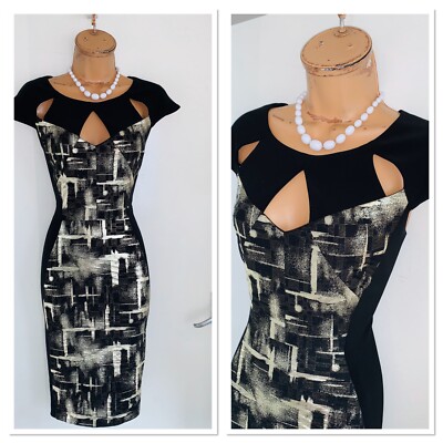 Joseph Ribkoff Black Cocktail Dress with Gold Eyelets Neckline Size 10,14,16
