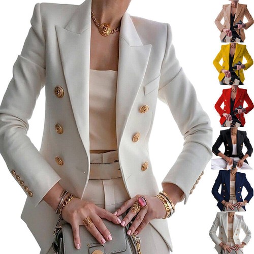 Women Slim Fit Blazer Jacket Long Sleeve Coat Button Cardigan Blouse Suit Tops - Picture 4 of 18