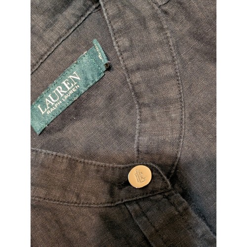 Mono de lino Lauren Ralph Lauren pierna ancha abotonada negro talla 8 (sin cinturón) - Imagen 3 de 5