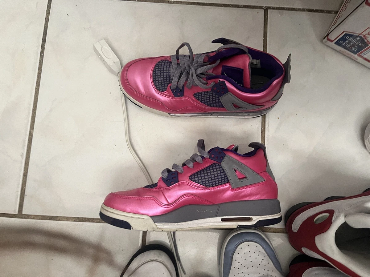 AIR JORDAN RETRO 4 PINK FOIL CEMENT ELECTRIC PURPLE SIZE WOMENS 7Y 487724 607