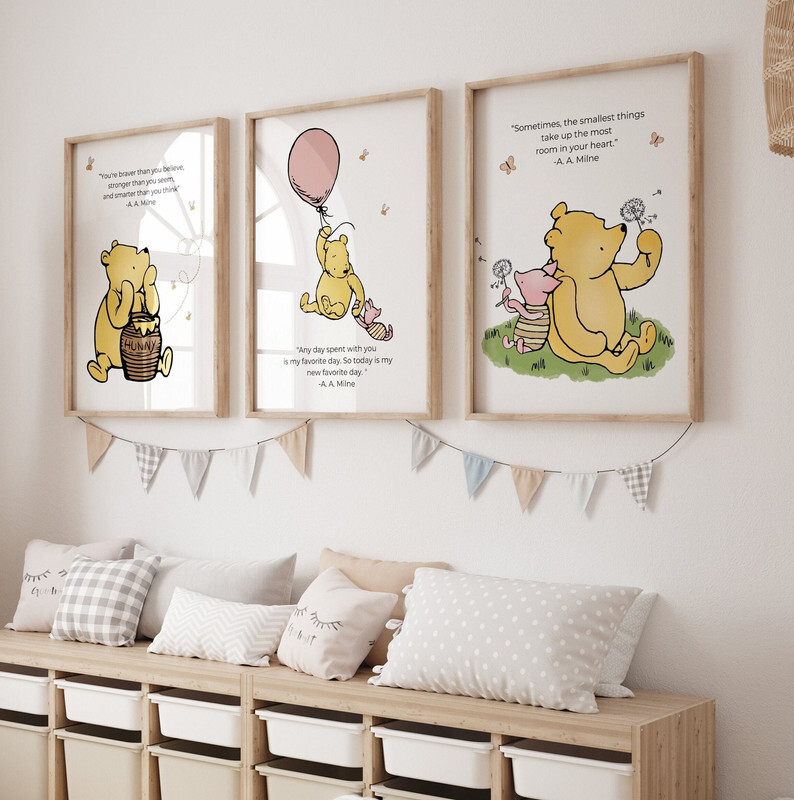 Prints Children's Bedroom Wall Art Posters Set Winnie The Pooh Nursery  Prints