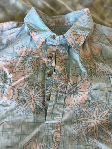 COOKE STREET HONOLULU Aloha Hawaiihemd Herren L Large Reverse türkis blau Knopf - Bild 2 von 5