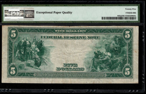 1914 $5 Federal Reserve Note Philadelphia Fr. 855a White/Mellon PMG 25 EPQ (AJE) - Picture 2 of 3