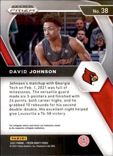 2021-22 Panini Prizm Draft Picks David Johnson #38 Rookie RC - Bild 2 von 2