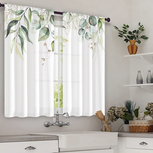 2X Rod Pocket Floral Blackout Valance Kitchen Waterproof Window Curtains Drapes - Picture 46 of 54