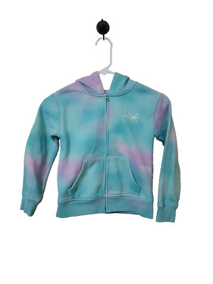 Calvin Klein Jeans Girls Hoodie Size 7/8 Green Purple Zip Up CK Logo