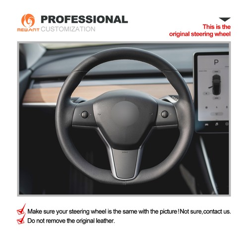 MEWANT Black Artificial Leather Steering Wheel Cover for Tesla Model Y Model 3 - Imagen 2 de 10
