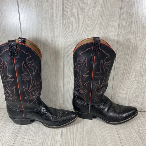 Diamond J Boots by Justin Mens 10.5 Black Red Leather Western Cowboy Boots - Picture 11 of 12