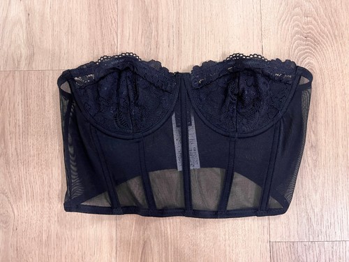 Sexy Damen Kurze Corsagen Bauchfrei Mesh Spitze Schwarz S/36 - Bild 2 von 4