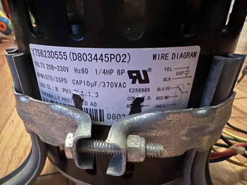 Trane Furnace Blower Motor, 1/4 HP, 208-230 V, 1075 RPM, 60 HZ, 1 PH - Picture 4 of 5