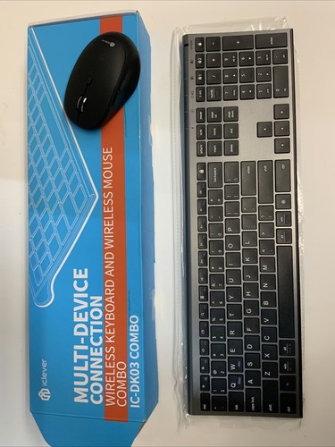 Bluetooth Wireless Keyboard iClever Black Rechargeable Pair W/3 Devices - Picture 2 of 4