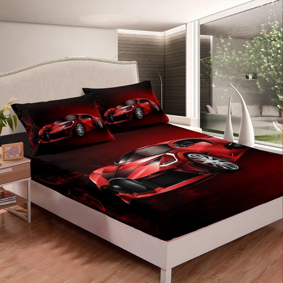 Sports Car Sheet Set Red Race Car Bed Sheets Kids Boys Girls Extreme