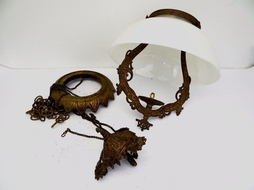 Antique Iron Glass Globe One Fixture Chandelier Adjustable Canopy Chain Parts - Picture 4 of 12