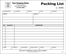 Custom Mid-Size Packing List Forms / 3 Part Carbonless - 8.5 x 7 - TMG126