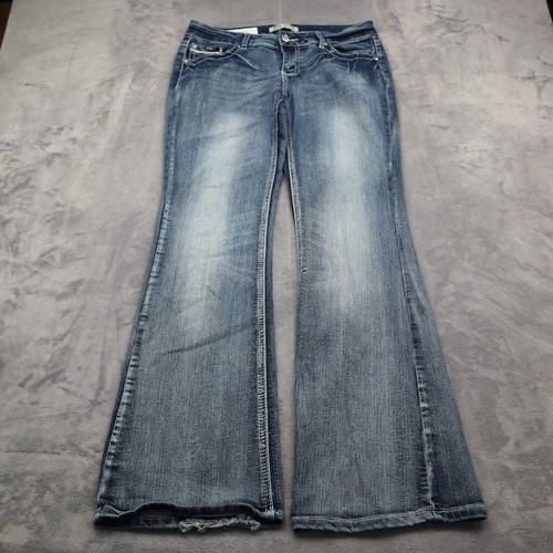 Pantalones de mezclilla ZCO para mujer 11 azul polvoriento polialgodón pierna acampanada 5 bolsillos tiro medio - Imagen 8 de 22