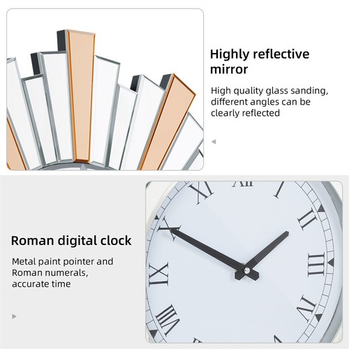 Rustikale abgeschrägte verspiegelte Wanduhr zum Aufhängen großer Sonnenschliff Spiegel für Wohnkultur - Bild 3 von 10