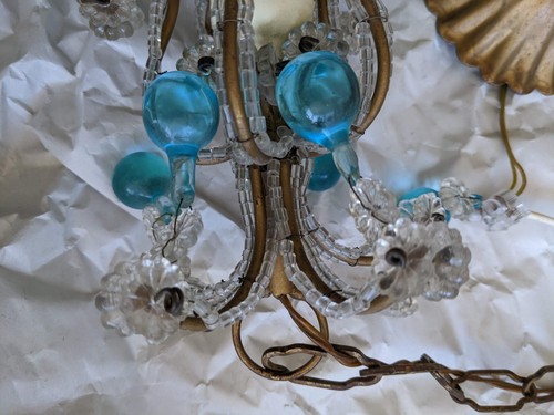 Antique italian turquoise crystals beaded chandelier - Picture 11 of 12