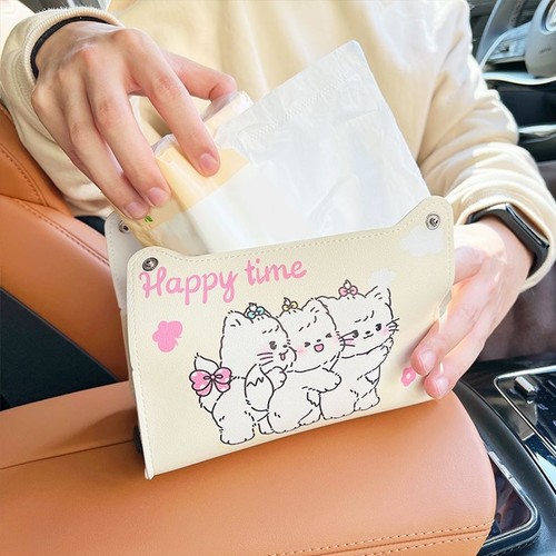Tissue Container Convenient Store Cartoon Cat Pattern Car Tissue Dispenser Box - Picture 4 of 10