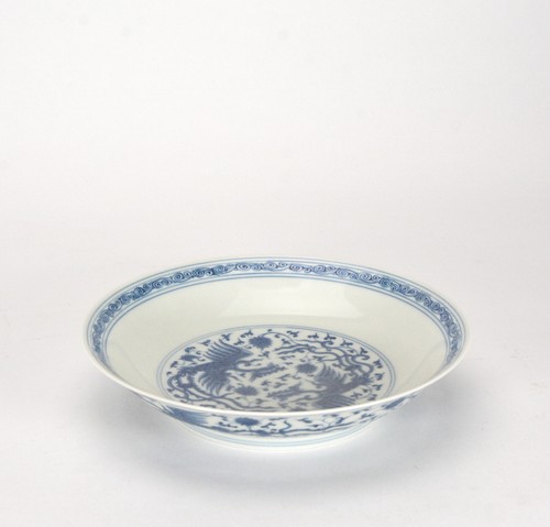 Fine Chinese Ming Chenghua MK Blue and White Double Phoenix Porcelain Plate - Picture 11 of 13