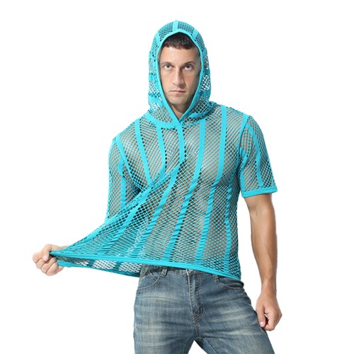 Camiseta con capucha de malla de malla para hombre manga corta Ver a través del deporte Camiseta interior Club - Imagen 23 de 52