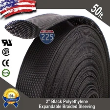 50 FT. 2" Black Expandable Wire Cable Sleeving Sheathing Braided Loom Tubing US 