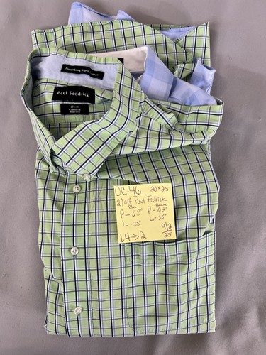 Paul Fredrick 2 Mens Dress Shirt Blue /Green Long Sleeve Plaid 20x35 Classic Fit - Picture 11 of 11