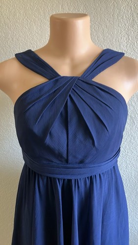 David’s Bridal Navy Blue chiffon Halter Top Short Bridesmaid Dress size 2 - Picture 3 of 5