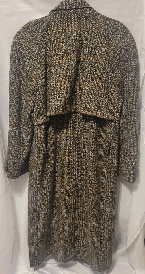 Vintage 1980’s Wool BlendHerringbone Tweed Long Double Breasted Mens Coat 40 - Image 4 of 4