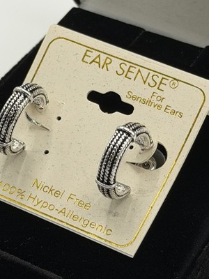 Ear Sense Sensitive Ears Silver Rope Design Hoop Earrings New on card, Nickel Fr