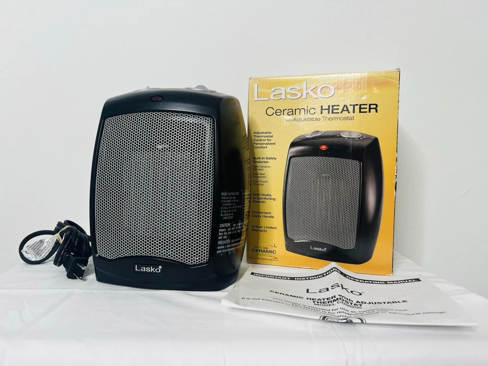 Lasko 1500W 9" Cerámica Mesa Calentador Termostato Ajustable CD09250 Negro Foto 2 de 4
