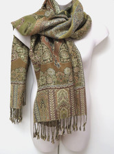 Women's 100 Pashmina Shawl Scarf Wrap 28"x78" in Fall Floral Browns w/ Fringe 