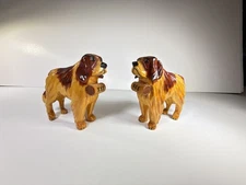 Vintage Hand Carved Folk Art Wooden German St. Bernard Dog Figurines