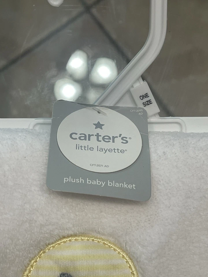 Manta bebé Carter's Duck blanca ribete satinado felpa patos amarillos bordado 28x30 Foto 2 de 4