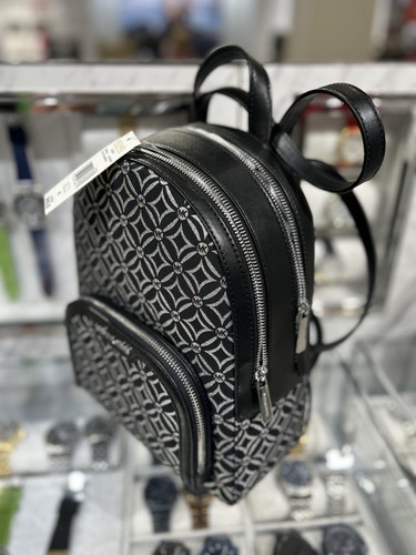 MICHAEL KORS JAYCEE MEDIUM BACKPACK MK GRAPHIC LOGO GLITTER SILVER/BLACK - Picture 4 of 18