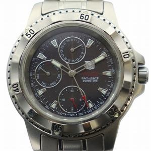 Y0730 Elgin Solar Calendar Chronograph Watch Black Dial Silver Bezel Used - Bild 7 von 7