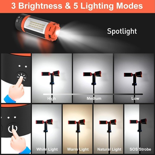 CHUCII Rechargeable Cordless Work Light, Camping Lights Outdoor on Stand with... - Picture 4 of 9
