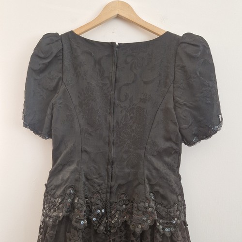 Scott McClintock Vintage schwarzes langes Bleistiftkleid mit Spitze & Pailletten Größe 10 - Bild 9 von 15