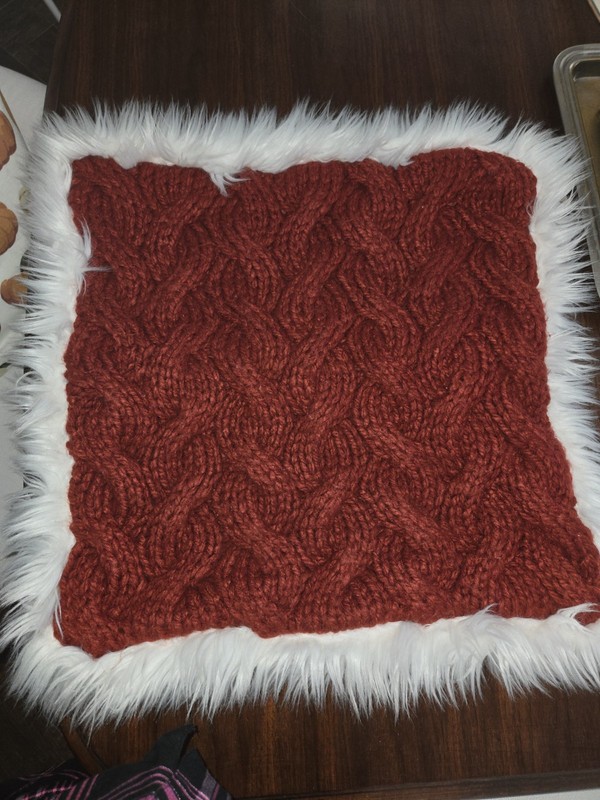Pottery Barn Red Knit With White Fur Button Pillow Cover 20x20