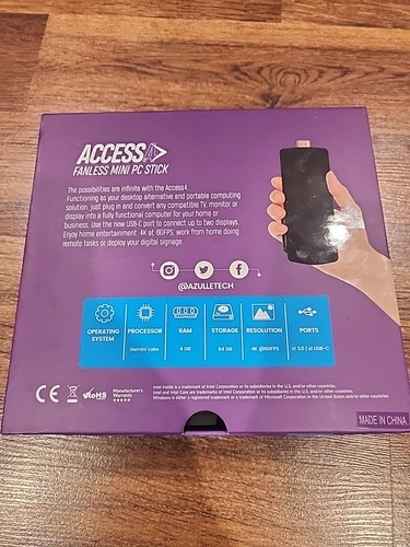 AZULLE Access Fanless Mini PC Stick Gemini Lake 4GB 64GB 4K@60FPS - Picture 2 of 4