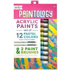 OOLY: Paintology Acrylic Paint Set - 12 Pastel Colors - 2 Paint Brushes, Ages 8+