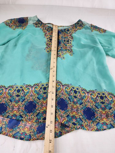 Fig and Flower Tunic Blouse Plus Size 1x Floral Teal Blue Tie Sleeve - Picture 2 of 6