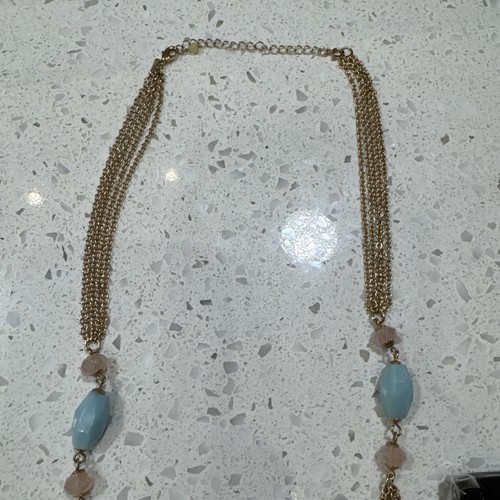 Vintage Avon Multi-Chain Gatsby Necklace Goldtone Light Blue & Earrings - Picture 5 of 7