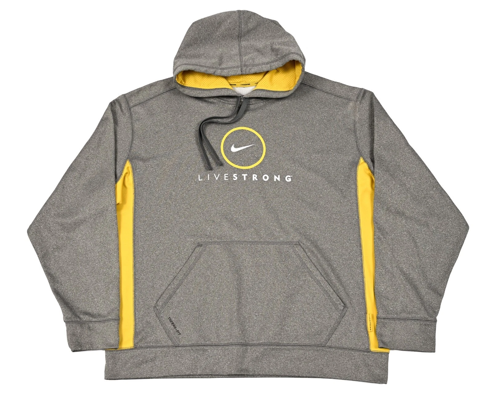 Nike Hoodie Men's XL Gray Therma-Fit LIVESTRONG Pullover Fleece Graphic Logo