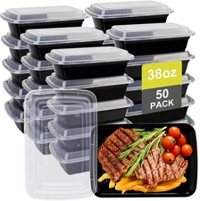 Meal Prep Containers 38oz 50 Pack Plastic To Go Food Containers, Disposable T...