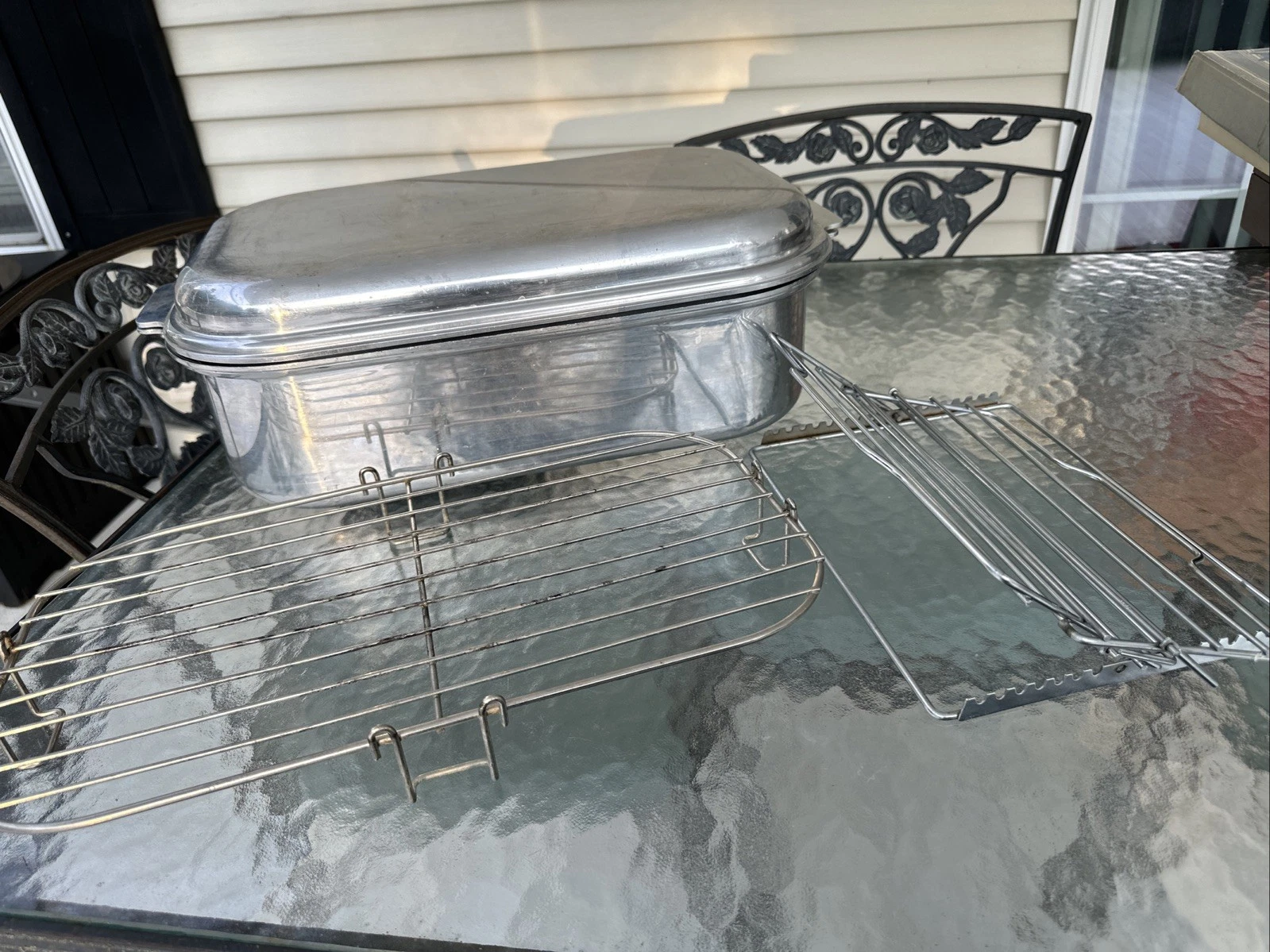 VINTAGE KITCHEN CRAFT LARGE 3 pc POLISHED ALUMINUM ROASTING PAN - NICE