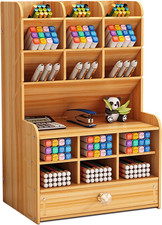 Marbrasse Wooden Desk Stationary Organizer, Multi-Functional Pen Holder, Storage