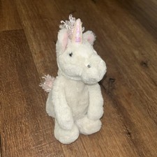 Jellycat Bashful White Unicorn Plush Small London Stuffed Toy Pink Hair And Horn