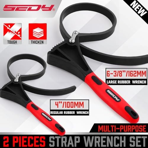 Rubber Strap Adjustable Wrench Set - 2-Piece Oil Filter Pipe Jar Opener 4"-6 - Picture 3 of 8