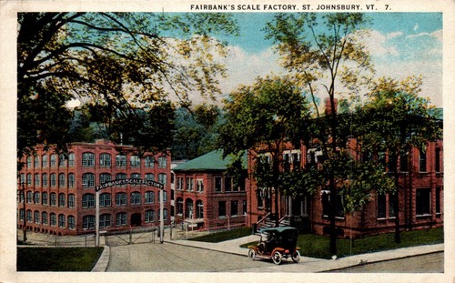 ST. JOHNSBURY, POSTAL DE COLECCIÓN Fairbank's Scale Factory, coche vintage, panorámico - Imagen 1 de 2